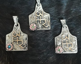 Pendant / Cow Tag - Custom Made - German silver - Hand Engraved - Customize yours today!