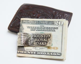 Custom German Silver Money Clip: Hand-Engraved Western Scrollwork
