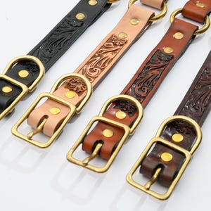 Custom Hand-Tooled Leather Dog Collar – Premium Brass Buckle – Personalized Western Collar