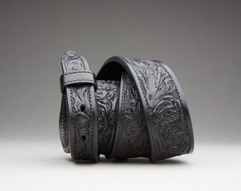 Hand Tooled Leather Western Belt: Oak Leaf Design, Full Grain