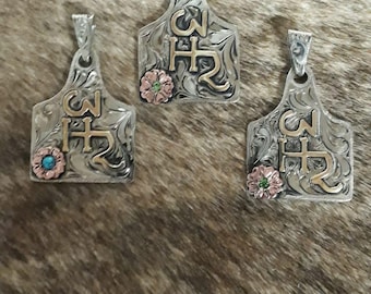 Pendant / Cow Tag - Custom Made - German silver - Hand Engraved - Customize yours today!