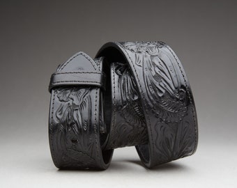 Hand Tooled Floral Leather Belt: Western Full-Grain Saddle Leather