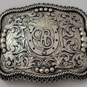 Trophy Western Belt Buckle - Custom Made - German silver - Hand Engraved - Customize yours today!
