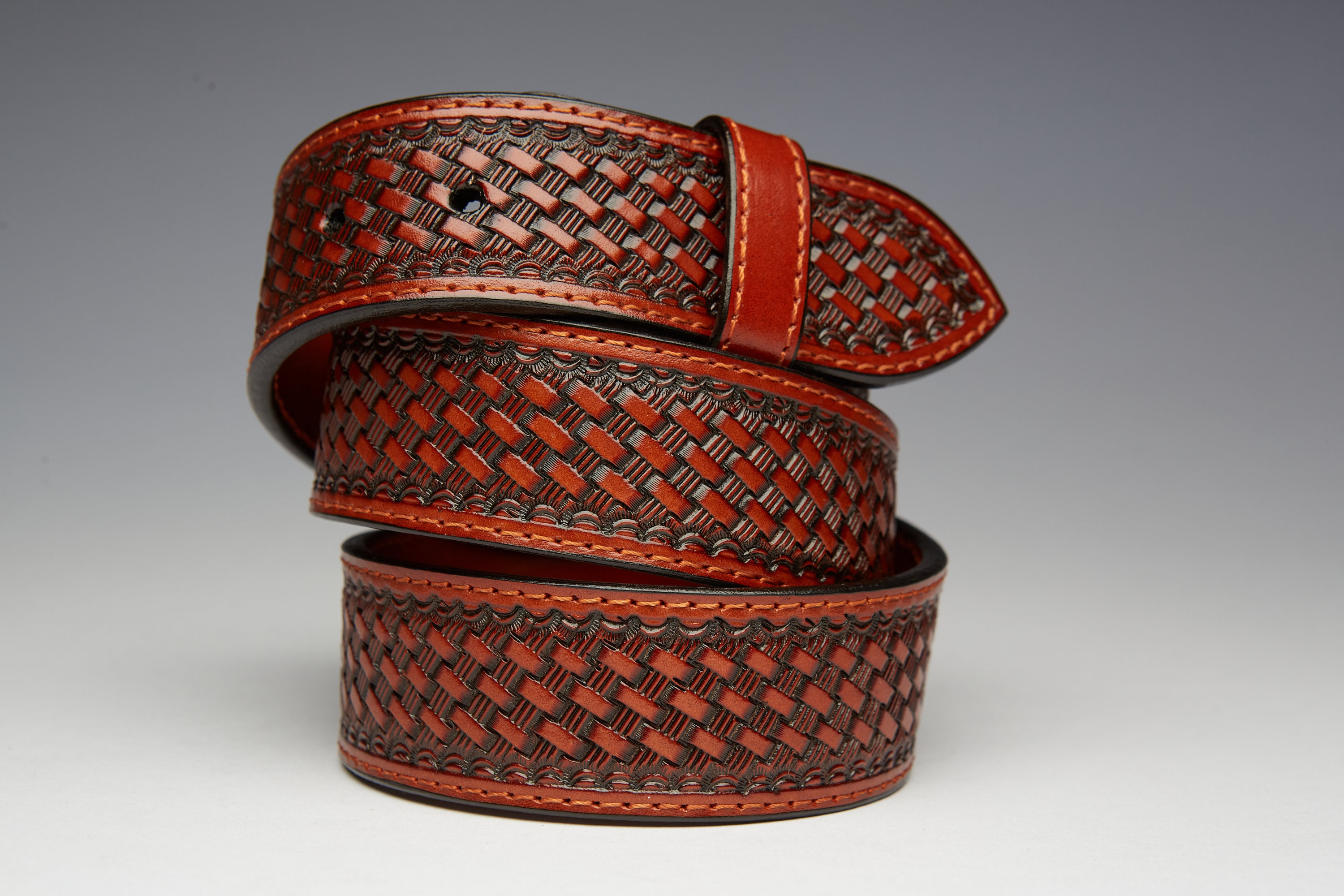 Basket Weave Leather Belt Men