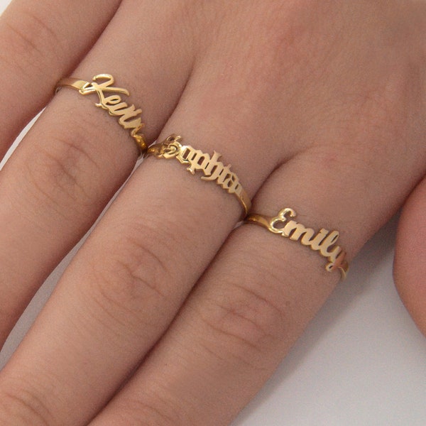 Gold Name Ring, Personalized Name Ring, Silver Ring, Custom Stacking Name Ring for Her, Birthday Gift, Christmas Gift, Valentines Day Gifts