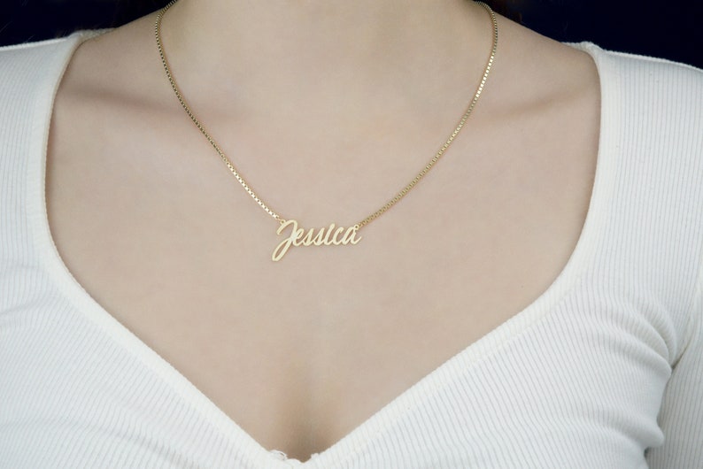 14K Gold Color Name Necklace, Personalized Name Necklace, Gold Name Necklace, Cursive Dainty Name Necklace, Silver Color Name Plate Necklace 