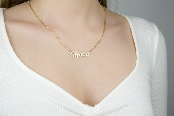 Cursive Name Necklace 14K Gold Color 