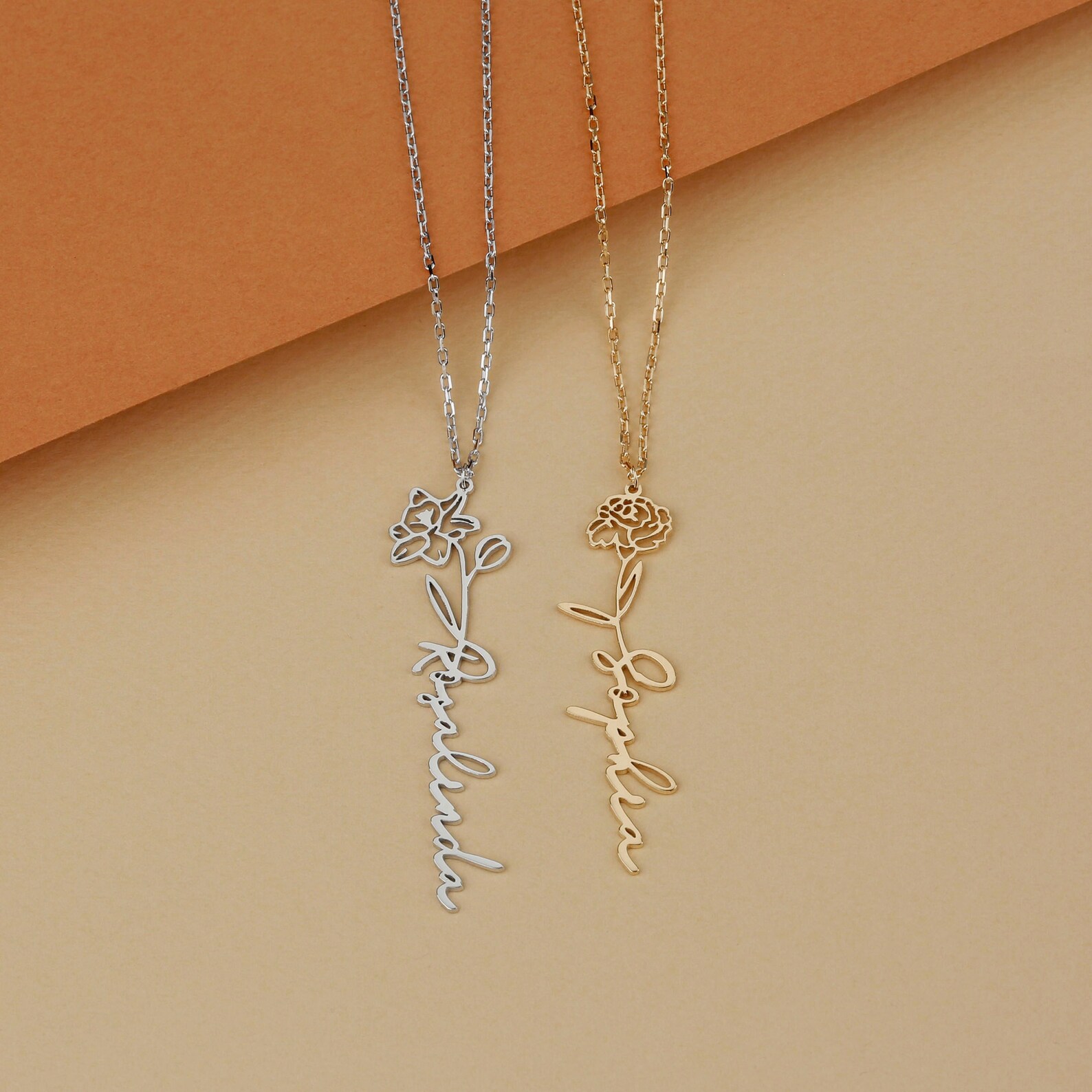 Personalized Birth Flower Necklace Custom Name Necklace Floral Name ...