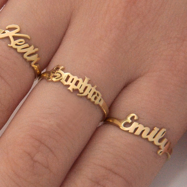 Personalized Name Ring, 14K Real Gold Name Ring, Dainty Name Ring, Custom Stacking Name Ring, Birthday Gift,  Gift For Mom, Christmas Gift