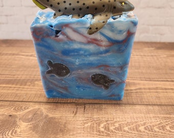 Shark Bite Handcrafted Soap - Ocean scented - Includes a toy shark - Made in the Pacific Northwest!