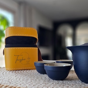 Portable tea set for tea party, Personalized tea cups and teapot, Engraved tea set for tea time, Gift for Mom, Gift for her, Wife gift