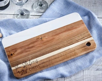 Personalized cheese board wood and marble, Custom cheese board , Engraved cutting board, Wedding gifts, Christmas gifts