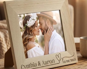 Personalized Wood Picture Frame for Couples, Custom Engraved Walnut or Maple Photo Holder, Wedding Gift