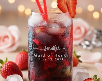Personalized Bridesmaid Juice Can, Custom Engraved Cocktail Glass, Wedding and Bachelorette Party Gifts