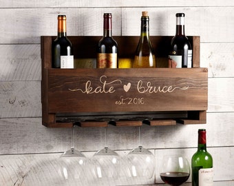 Casier à vin personnalisé, Porte-bouteilles à vin personnalisé, Casier à vin rustique, Porte-vins mural, Cadeau pour le couple, Cadeau de Noël