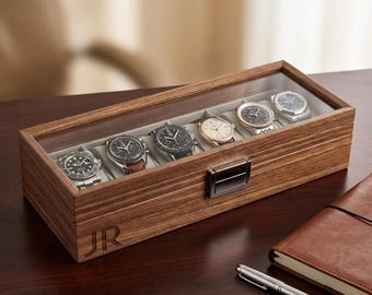 Personalized Watch Box, Custom Watch Storage Case, Wood Box for 6 Watches, Men's Watch Box, Watch Storage, Gift For Him, Christmas Gift