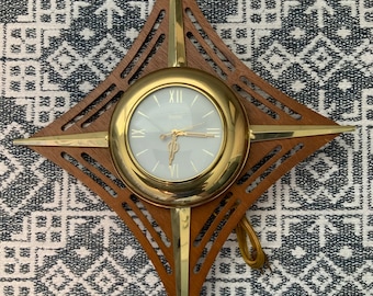 Vintage 1950s Midcentury MCM Metal Welby Starburst Wall Clock Made