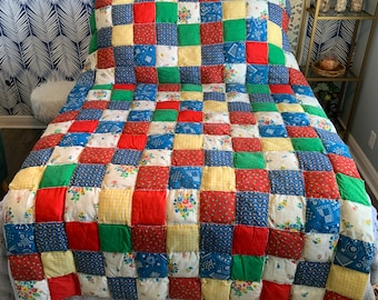 VINTAGE * HANDMADE * PUFF Biscuit Twin Size Quilts * Pair* Bicentennial Themed * Free Shipping