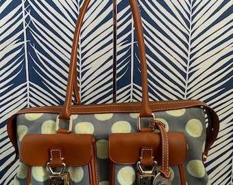 Vintage/Like New * DOONEY & BOURKE * Monogram DB * Double Front Pocket * Leather and Canvas * Shoulder Bag * Free Shipping
