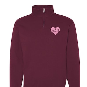 Alpha Delta Pi Sorority Quarter Zip Fleece Jacket / Custom Color Greek Embroidered Crewneck Pullover / Big Little Sister Gift