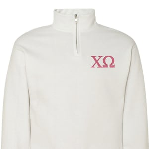 Chi Omega Sorority Quarter Zip Fleece Jacket / Custom Color Greek Embroidered Crewneck Pullover / Big Little Sister Gift