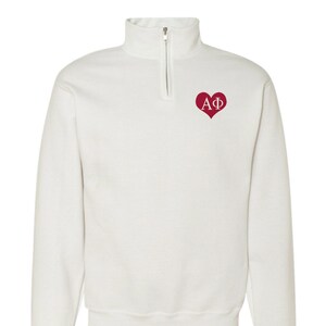 Alpha Phi Sorority Quarter Zip Fleece Jacket / Custom Color Greek Embroidered Crewneck Pullover / Big Little Sister Gift