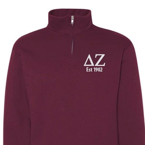 Delta Zeta Sorority Quarter Zip Fleece Jacket / Custom Color Greek Embroidered Crewneck Pullover / Big Little Sister Gift