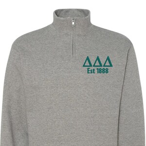 Delta Delta Delta Sorority Quarter Zip Fleece Jacket / Custom Color Greek Embroidered Crewneck Pullover / Big Little Sister Gift