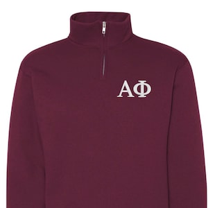 Alpha Phi Sorority Quarter Zip Fleece Jacket / Custom Color Greek Embroidered Crewneck Pullover / Big Little Sister Gift