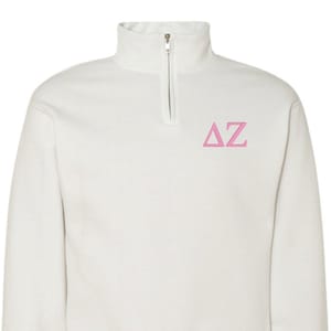 Delta Zeta Sorority Quarter Zip Fleece Jacket / Custom Color Greek Embroidered Crewneck Pullover / Big Little Sister Gift
