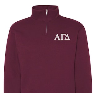 Alpha Gamma Delta Sorority Quarter Zip Fleece Jacket / Custom Color Greek Embroidered Crewneck Pullover / Big Little Sister Gift