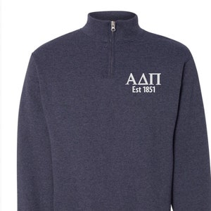 Alpha Delta Pi Sorority Quarter Zip Fleece Jacket / Custom Color Greek Embroidered Crewneck Pullover / Big Little Sister Gift