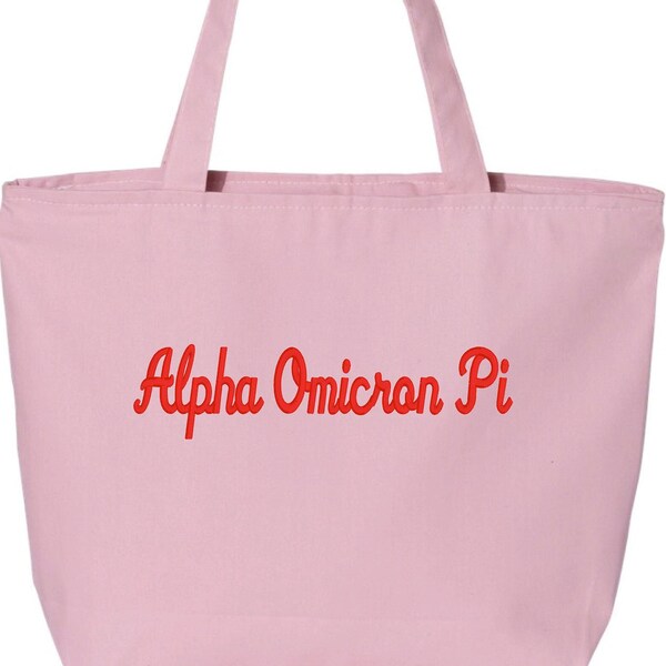 Delta Delta Delta Sorority Tote Bag - Retro Script & Pom Pom, Light Blue X-Large 15x15 Inch Canvas Bag - View #6