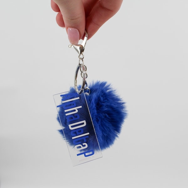 Alpha Delta Pi Sorority Keychain / ADPI Custom Color Greek Key Chain with Pom Pom / Big Little Sister Gift