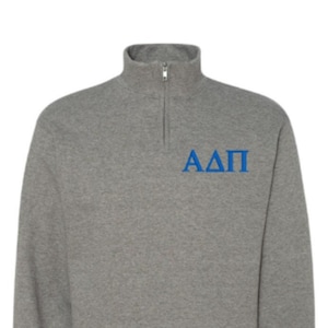 Alpha Delta Pi Sorority Quarter Zip Fleece Jacket / Custom Color Greek Embroidered Crewneck Pullover / Big Little Sister Gift