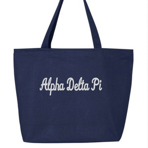 Alpha Delta Pi Sorority Embroidered Tote Bag with Zipper / AGD Greek Cotton Canvas Bag / Big Little Sister Gift / Bid Day Tote Bag