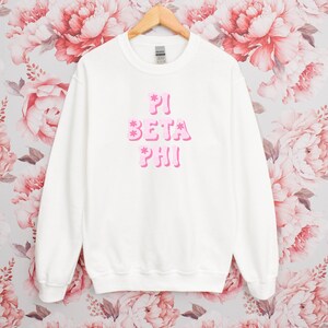 Pi Beta Phi Sorority Pink Groovy Crewneck / Custom Color Retro Font Greek Embroidered Gildan 18000 Sweatshirt / Big Little Sister Gift