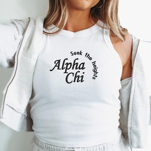 Alpha Chi Omega Sorority Motto Chapter Tank Top / Custom Color Greek Embroidered Bella Canvas Crop Top / Big Little Sister Gift