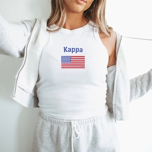 Kappa Kappa Gamma Sorority American Flag Chapter Crop Top / Custom Color Greek Embroidered Bella Canvas Tank Top / Big Little Sister Gift