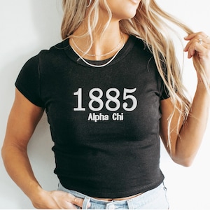 Alpha Chi Omega Sorority Year Chapter Crop Top / Custom Color Greek Embroidered Bella Canvas Crop Top / Big Little Sister Gift