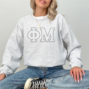 Phi Mu Sorority Letter Outline / Custom Color Greek Embroidered Gildan 18000 Sweatshirt / Big Little Sister Gift