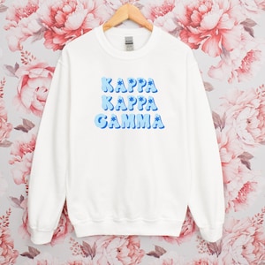 Kappa Kappa Gamma Sorority Blue Groovy Crewneck / Custom Color Retro Font Greek Embroidered Gildan 18000 Sweatshirt / Big Little Sister Gift