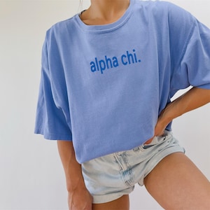 Alpha Chi Omega Sorority Simple Embroidered Chapter Shirt / Custom Color Greek Letter Comfort Colors T Shirt / Big Little Sister Gift