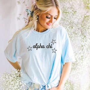 Alpha Chi Omega Sorority Colorful Chapter Shirt / Custom Color Greek Embroidered Comfort Colors T Shirt / Big Little Sister Gift