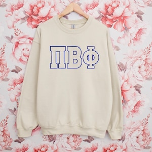 Pi Beta Phi Sorority Letter Outline / Custom Color Greek Embroidered Gildan 18000 Sweatshirt / Big Little Sister Gift