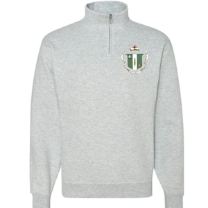 Delta Zeta Sorority Crest Quarter Zip Fleece Jacket / Custom Color Greek Embroidered Crewneck Pullover / Big Little Sister Gift