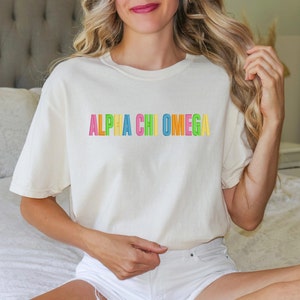 Alpha Chi Omega Sorority Colorful Chapter Shirt / Custom Color Greek Embroidered Comfort Colors T Shirt / Big Little Sister Gift