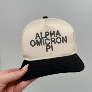 Alpha Omicron Pi Sorority Puff Trucker Hat / Custom Color Greek Embroidered Cap / Big Little Sister Gift
