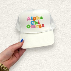 Cappello da camionista Alpha Chi Omega / Berretto ricamato greco in colore personalizzato / Regalo Big Little Sister
