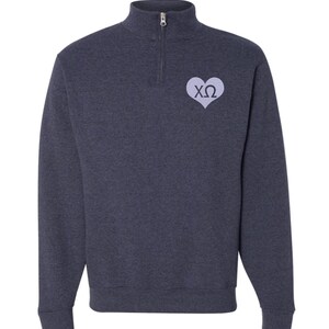 Chi Omega Sorority Quarter Zip Fleece Jacket / Custom Color Greek Embroidered Crewneck Pullover / Big Little Sister Gift